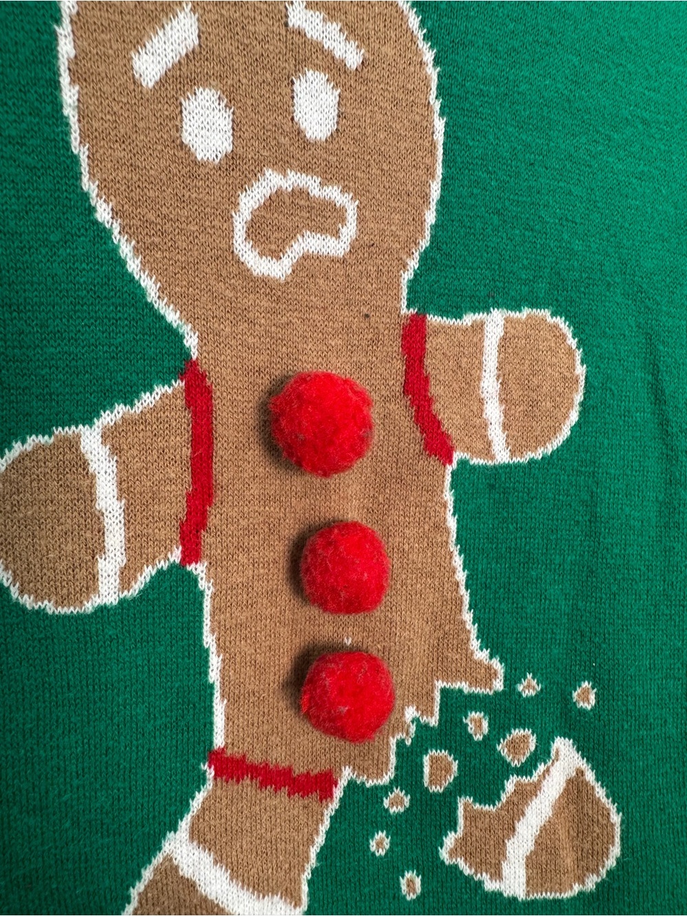 Ugly Christmas Sweater Kids XL 14-16 Green Gingerbread Man Oh Snap Holiday - Picture 4 of 5